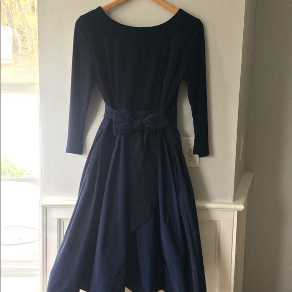 Joseph Ribkoff navy tee length dress with bow - Picture 8 of 8